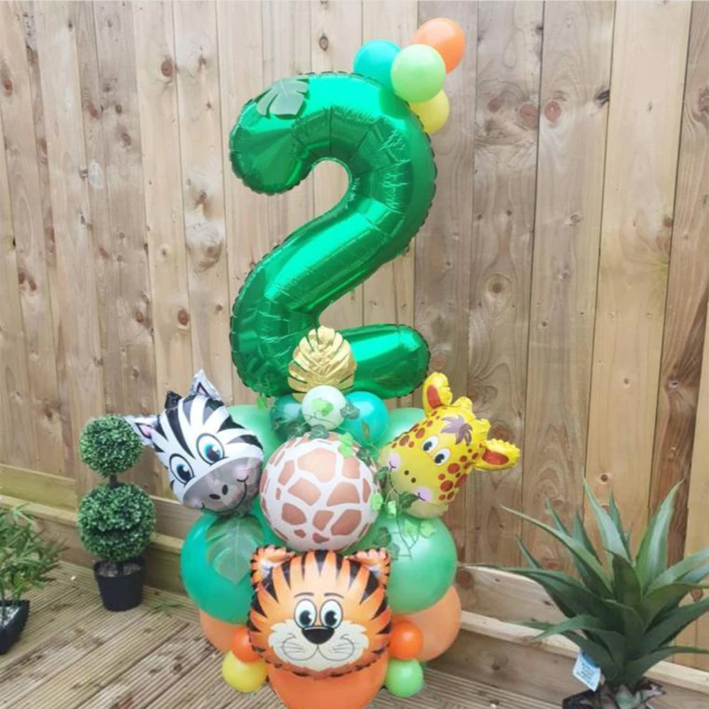 

33pcs Jungle Safari Party Animal Digital Balloons Set Kids 1 2 3 4 5 6 7 8 Years Birthday Party Decoration Forest Party Supplies