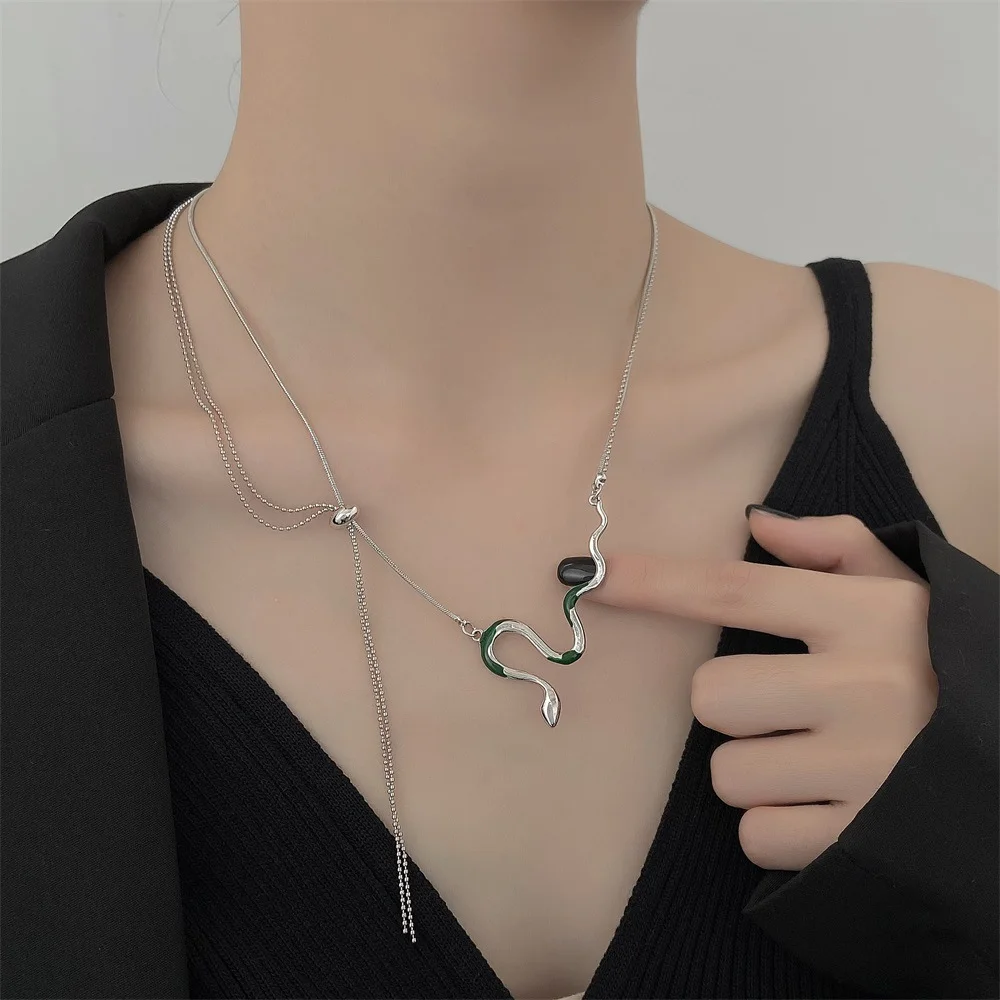 Ожерелье в стиле хип-хоп панк двойная цепь змея винтажное увеличенное серебряное