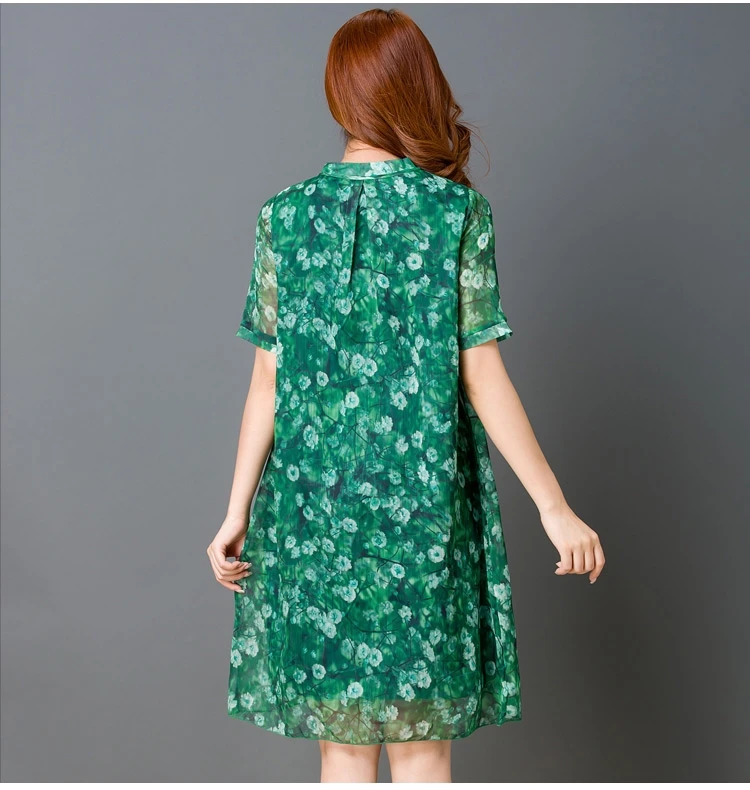 Summer 2024 Korean Sle Plus size Loose Slimming Print Mid-Length Short sleeve Bright Silk Chiffon Dress Beach Skirt Women F... |