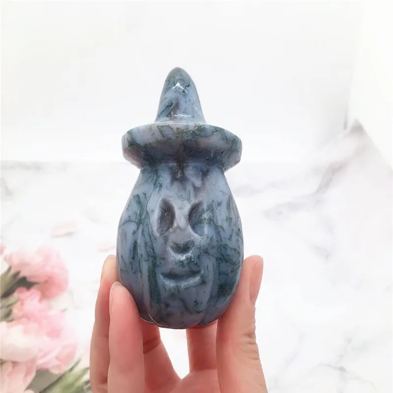 

Natural crystal water grass agate carving wizard home decoration