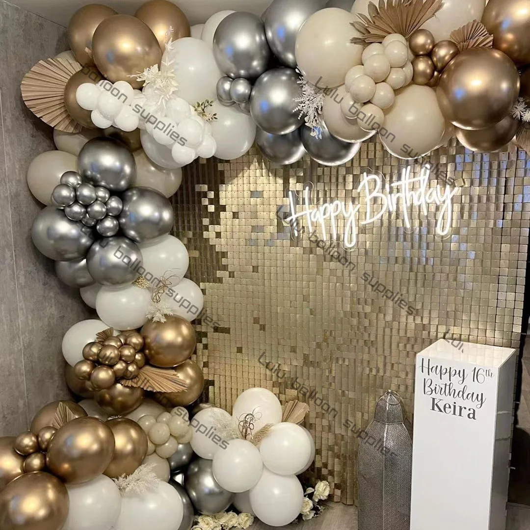 

Balloon Garland Arch Gold Silver Balloon with sand white Balloons for Wedding Birthday Party Background Decoration