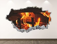 fireplace wall decal fire 3d smashed wall art sticker kids room decor vinyl home poster custom gift kd136