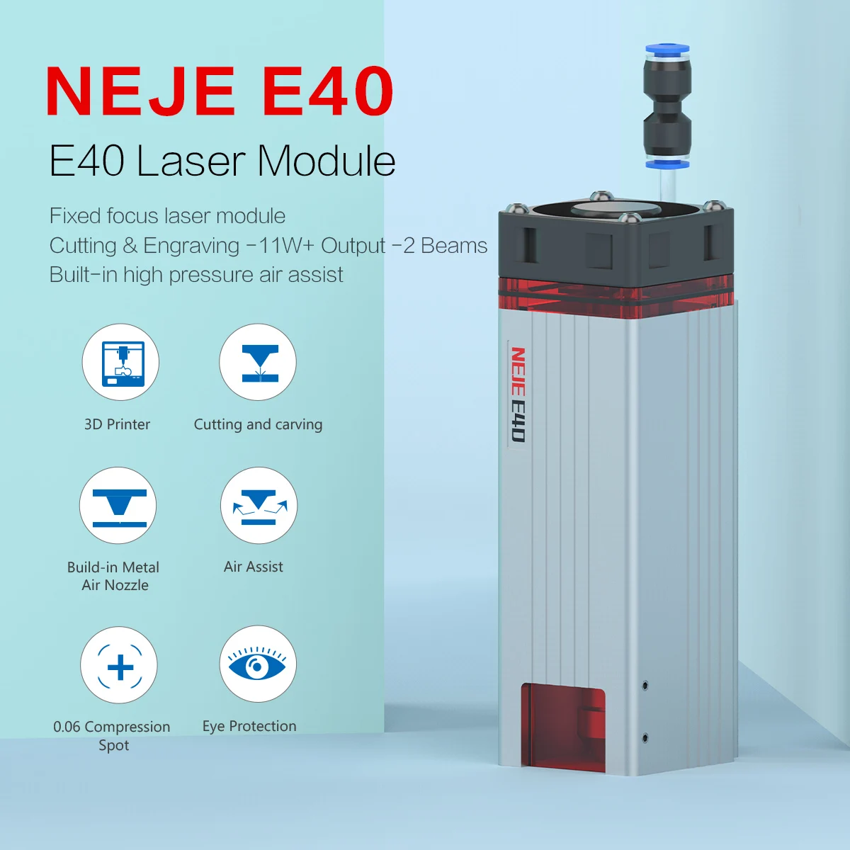 NEJE E40 Laser Engraver 11W+ OUTPUT Fixed-Focus Laser Module For CUTTING and CARVING 2 BEAM BUILT-IN HIGH PRESSURE AIR ASSIST