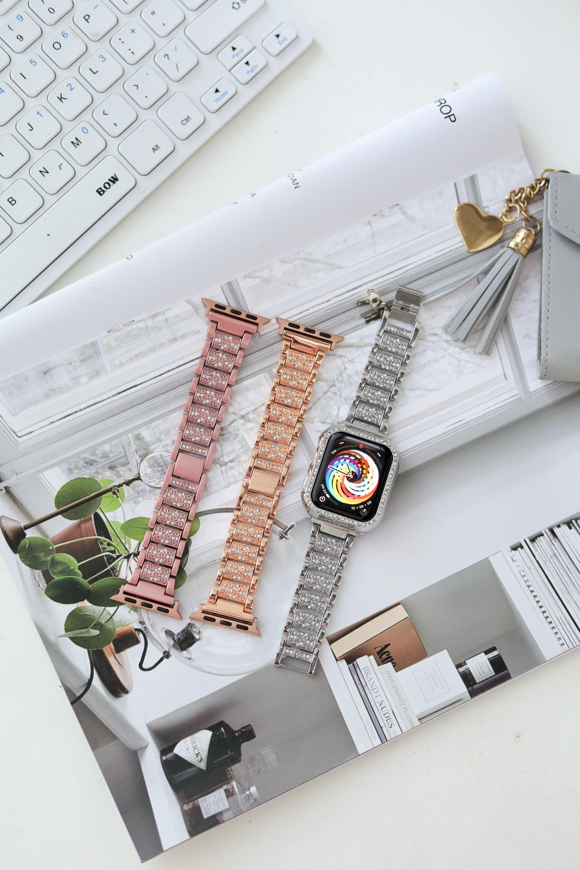 Band+case for Apple Watch diamond series5 4 3 21 metal female strap for iwatch 38mm40mm42mm44mm replacement bracelet accessories