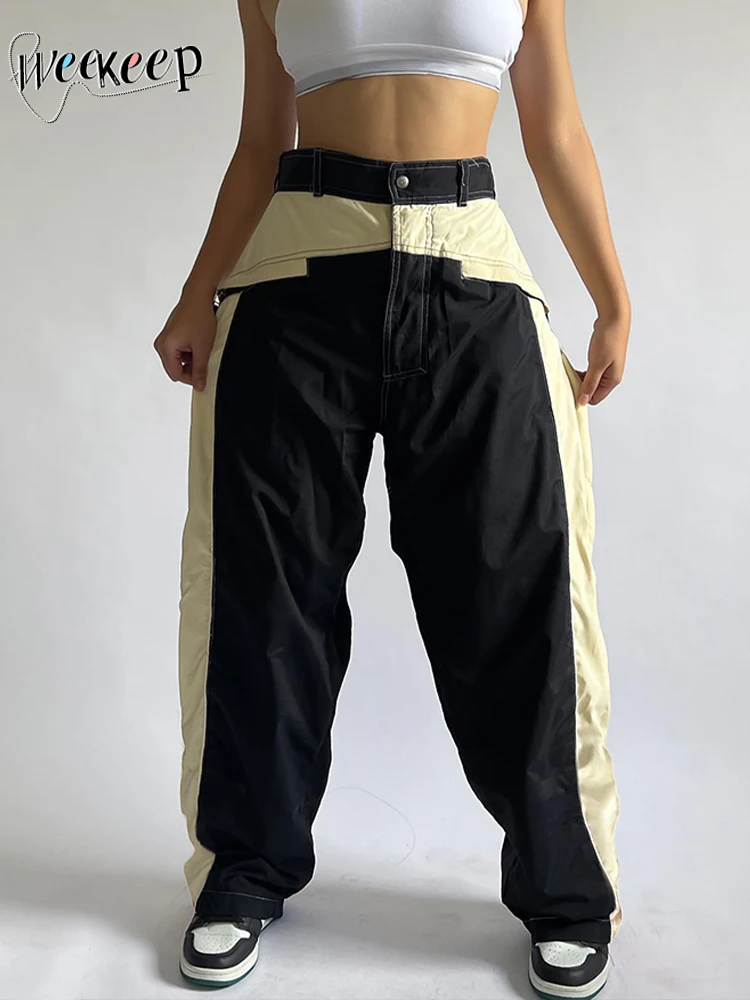 

Weekeep Y2k Stitched Baggy Cargo Pants Chic Streetwear High Waist Loose Full Length Pants Women Casual Trousers Jogging Fashion