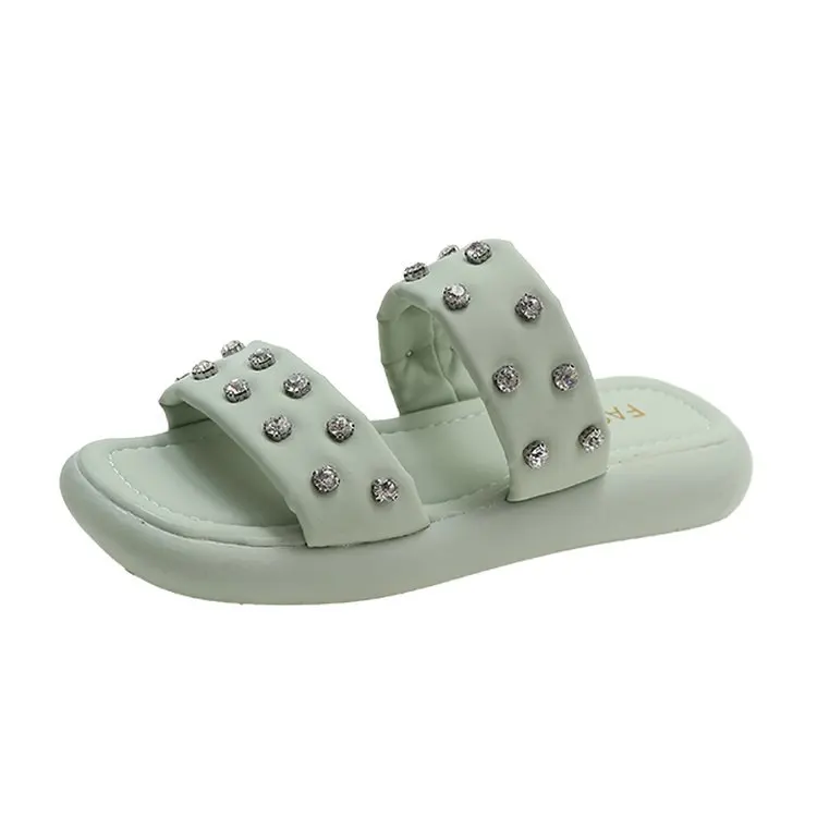 Rhinestone Thick-soled Sandals and Slippers Summer New Soft-soled Casual All-match Outer Wear One-word slippers