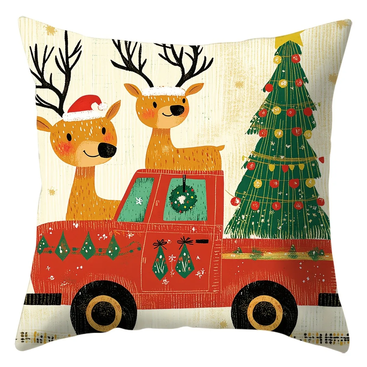 Рождественская наволочка с оленями, полиэстер велюр