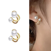 new simple celebrity style gold color pearl stud earrings for woman korean fashion jewelry wedding girls sweet accessories