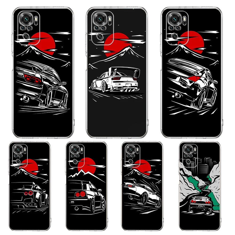 

JDM Car Phone Case Cover for Redmi Note 10 11 12 7 8 8T 9 K40 Gaming 9A 9C Pro Plus Transparent Silicone Shell Coque Capas Bags