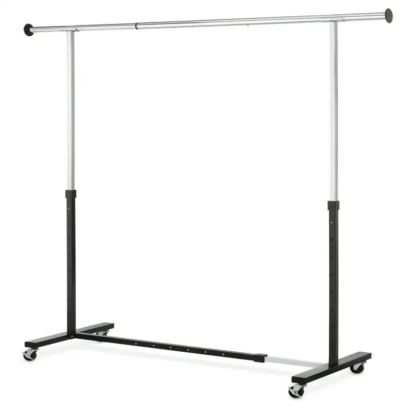 

Adjustable Rolling Expandable Garment Rack, Metal, Black and Chrome