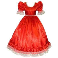 new lockable sissy dress maid red satin long lace low neck adult little girl giant baby doll costume customization
