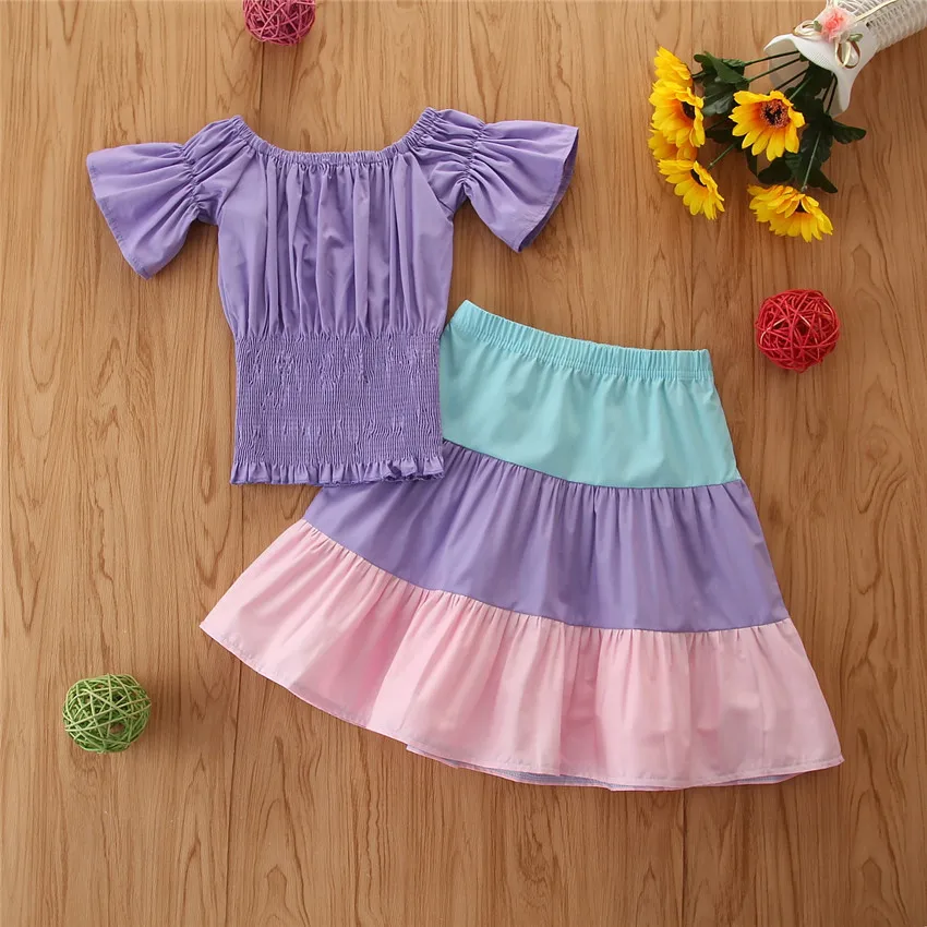 

Комплекты одежды для маленьких девочек 2022, летний комплект одежды для девочек, футболка Радуга + юбка, наряд для девочек, Детский костюм, детская одежда