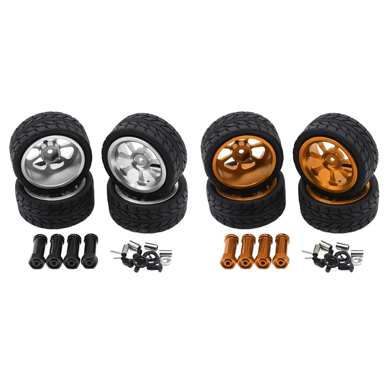 

2Set 65Mm Alloy Wheel Tire Tyre With Lengthened 12Mm Combiner For Wltoys 144001 A959 A949 A969 A959B Yellow & Silver