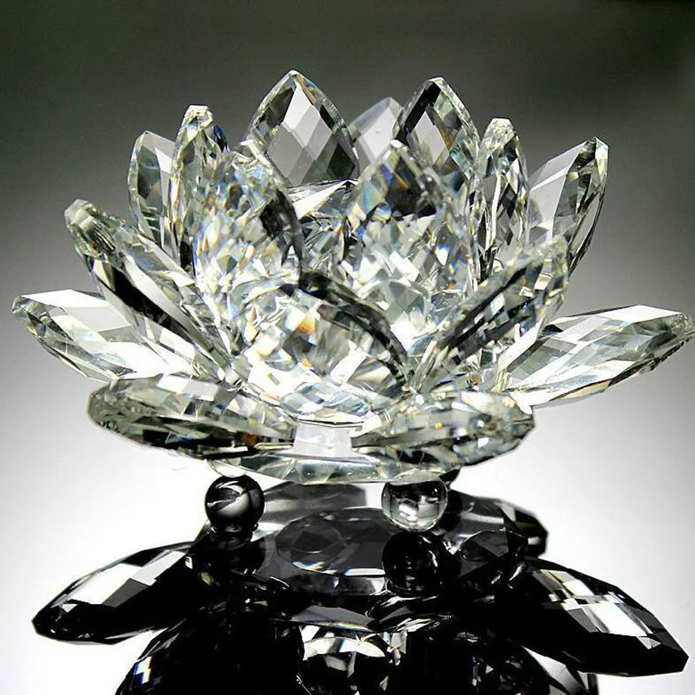

Lotus Crystal Glass Figure Paperweight Ornament Feng Shui Decor Collection