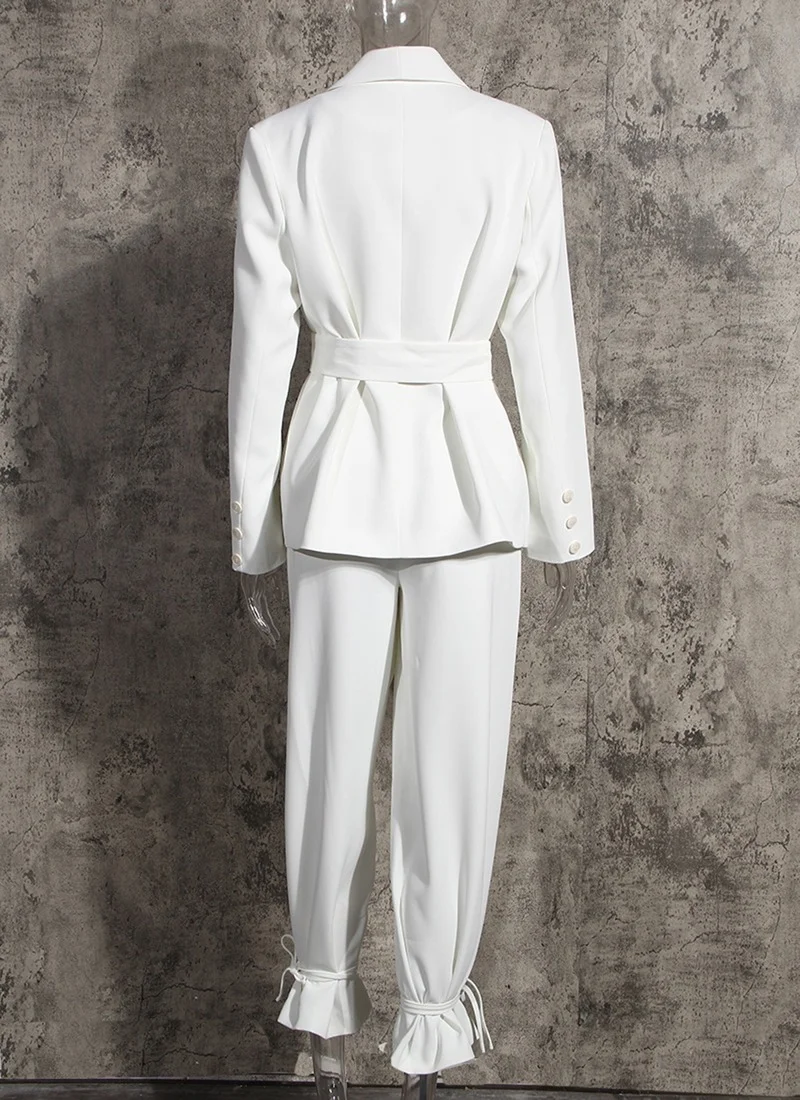 Fashion Two Piece Set Blazer Free Sashes Wide Leg Pants Suits Women Solid Colors Casual Office Blazer Suit High Waist Pants Set