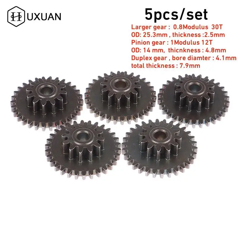 

5pcs/set 1M 12T 0.8M 30T Duplex Gear OD 25.3MM 14mm Gear-box Motor Metal Gears