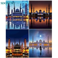 sdoyuno 60x75cm diy painting by numbers adults kit sceneery coloring by numbers castle picture drawing canvas wall art home deco
