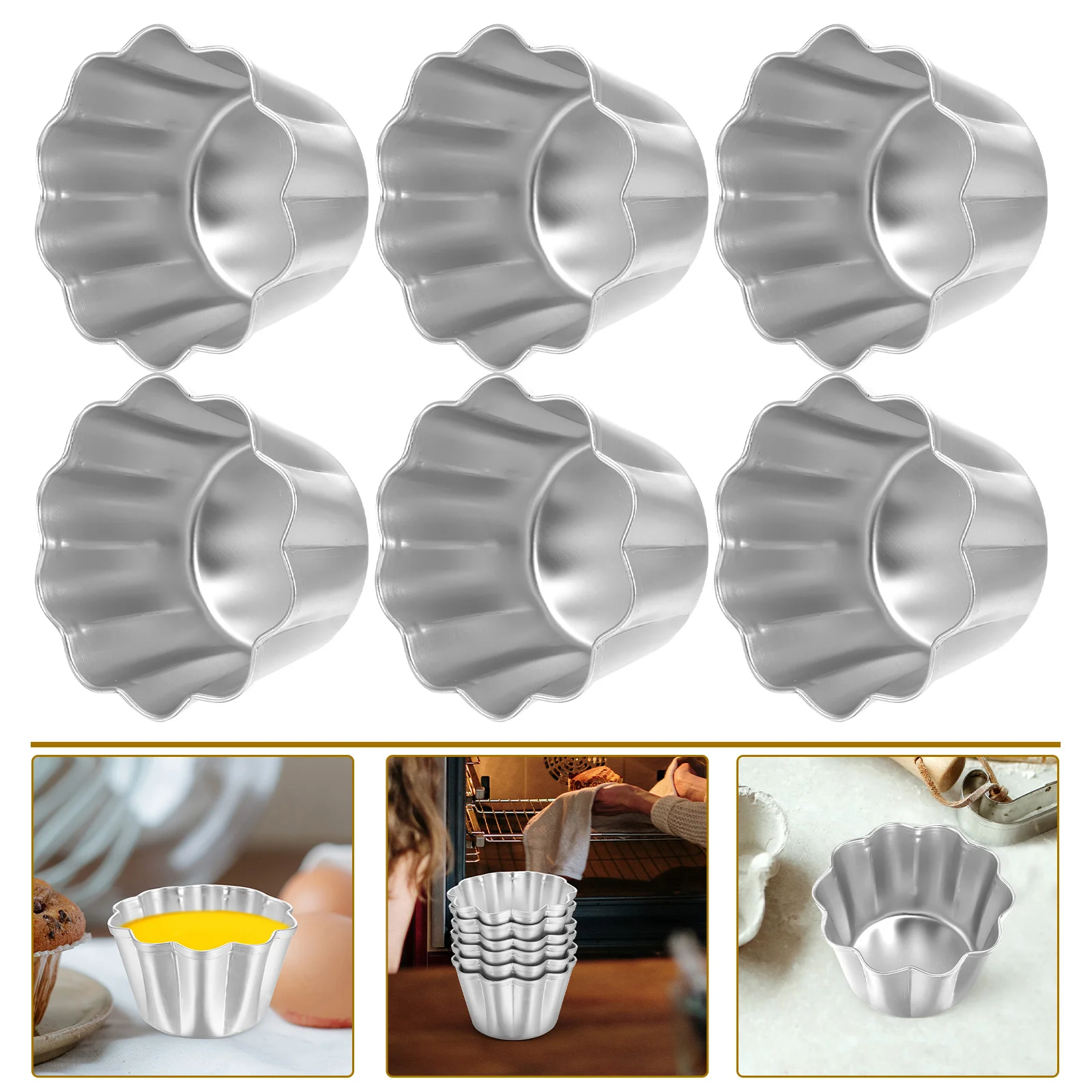 

6 Pcs Cake Mold Caramel Molds Cupcake Pans Metal Baking Molds Medium Pudding Molds Steaming Aluminum Alloy Jelly Making Molds