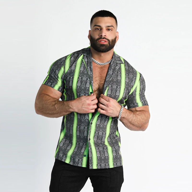 Summer New Men's Athleisure Trend Digital Print Shirt European and American men's casual floral short-sleeved 3D lapel shirt top