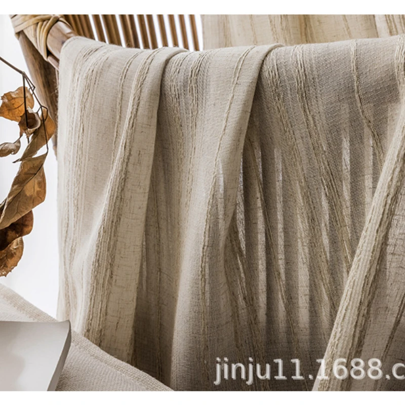 Pure Linen Window Screen Retro Cotton Nordic Famous Stripes Simple Kitchen Bedroom Living Room Sheer Curtains |