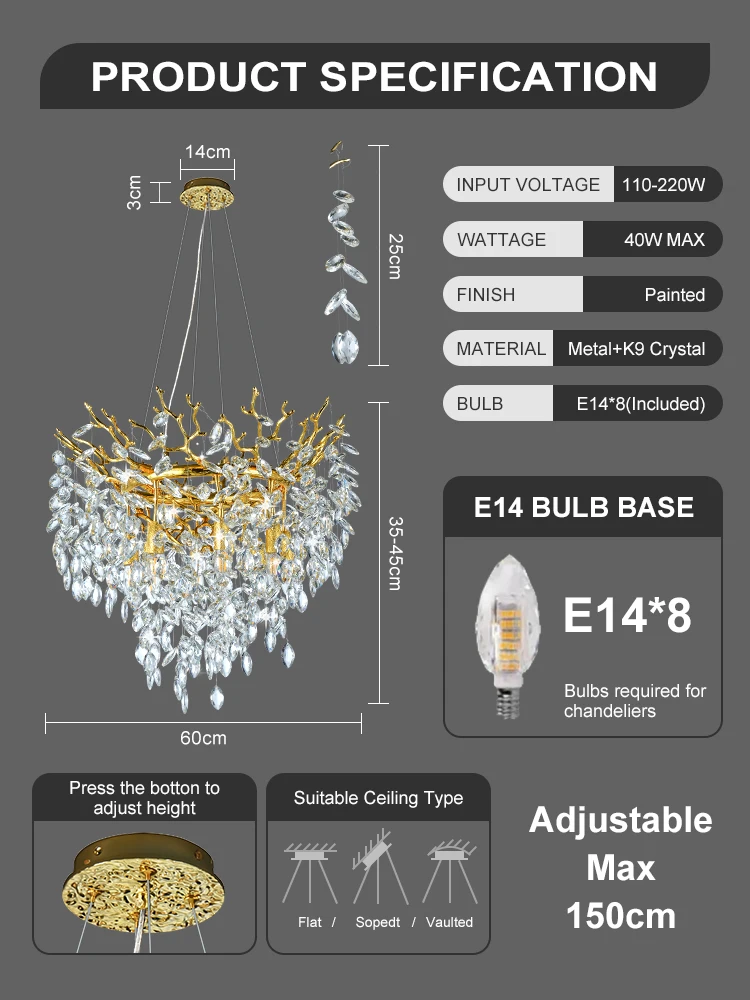 

Artpad Золотая мультикристаллическая люстра 220В