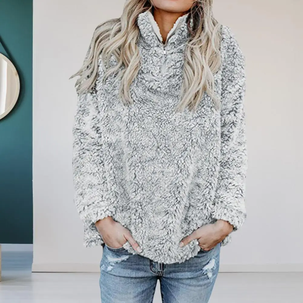 

Sweatshirt Plush Fluffy Thermal Casual High Collar Autumn Sweatshirt Autumn Sweatshirt for Daily Wear