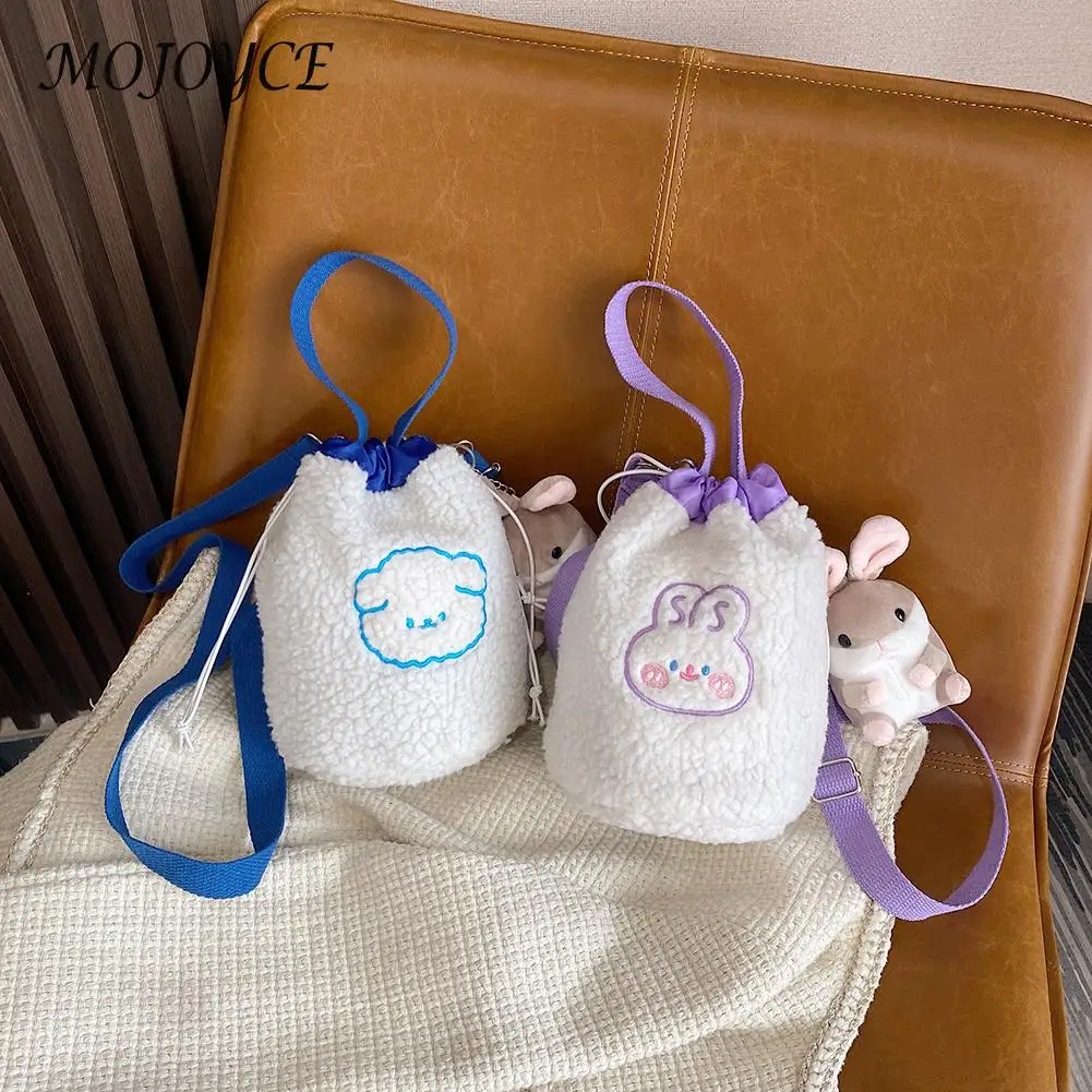 

Fashion Women Plush Print Shoulder Bag Bucket Plush Soft Handbag Winter Soft Warm Small Crossbody Bag