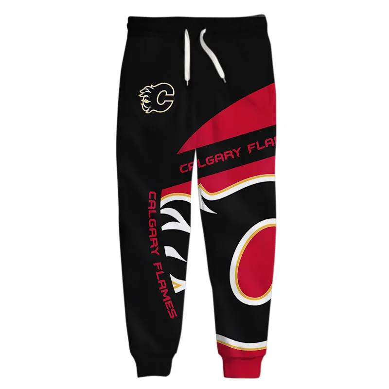 

Calgary men's Casual Pants Black And Red Stitching Graffiti Letter C Print Flames Sweatpants