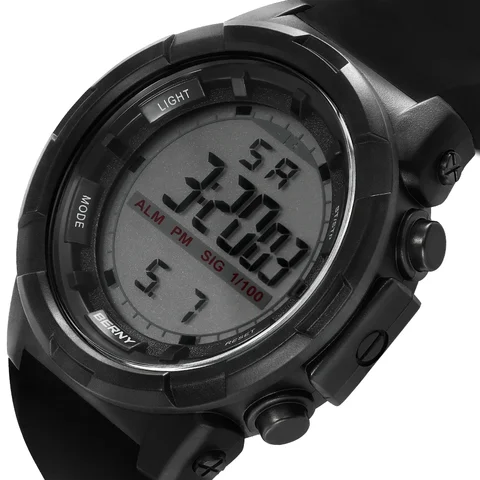 Relógio Digital Eletrônico para Homens Esportivo Super Luminoso à Prova D'Água Cronógrafo Calendário Masculino 49mm 5TM
