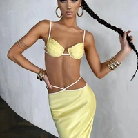 sexy skirt set women fashion strap crop top and maxi skirt two piece set summer yellow high wast skirt outfit club party 2022