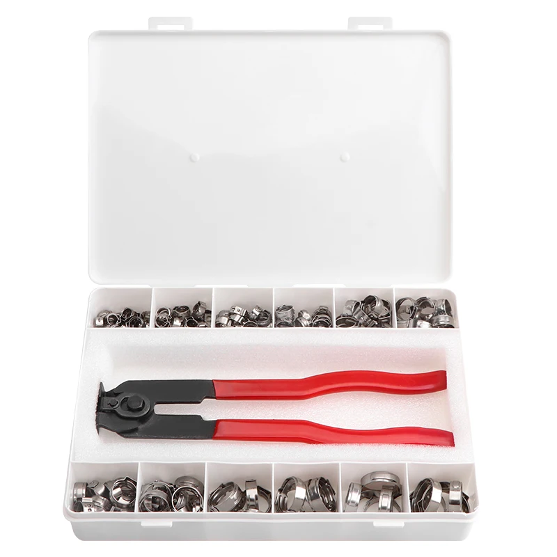 

180pcs Single Ear Hose Clamp Stainless Steel Pipe Hoses Assortment Kit Ear Pipe Clips 5.8mm-23.3mm with Clamp Pliers