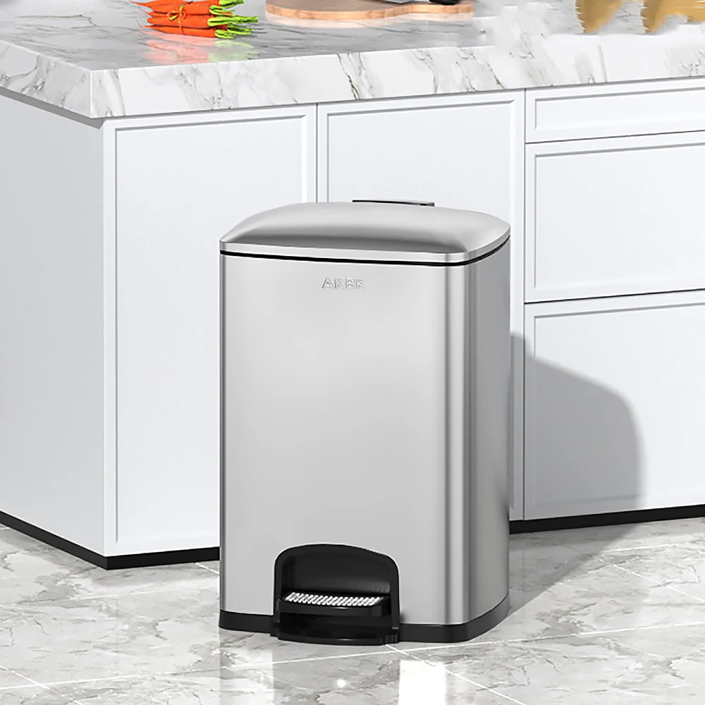 HPDEAR Kitchen Trash Can Foot Pedal Stainless Steel Garbage Bin Large Capacity Bathroom Dustbin Waterproof Odorless Wastebasket