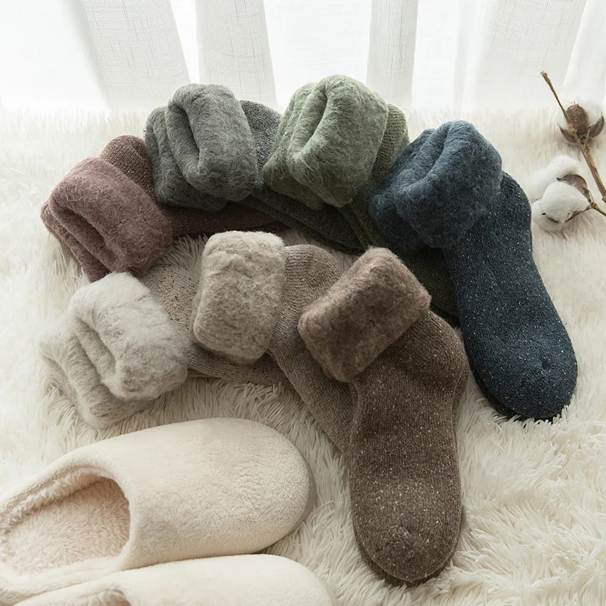 

Теплые носки, толстые однотонные носки из мериносовой шерсти, зимние носки для русской зимы, мужские и женские носки