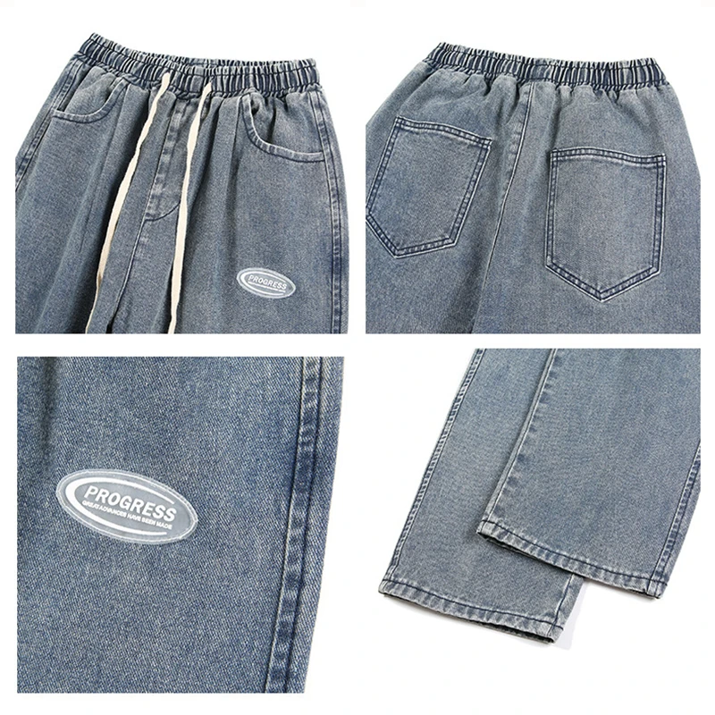 2022 Autumn New Streetwear Baggy Jeans Men Korean Fashion Loose Straight Wide Leg Pants Male Brand Clothing Light Blue