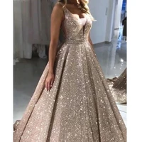 champagne sequins sexy evening dresses 2022 women party robe de soiree elegant backless vestidos shiny summer prom maxi dress