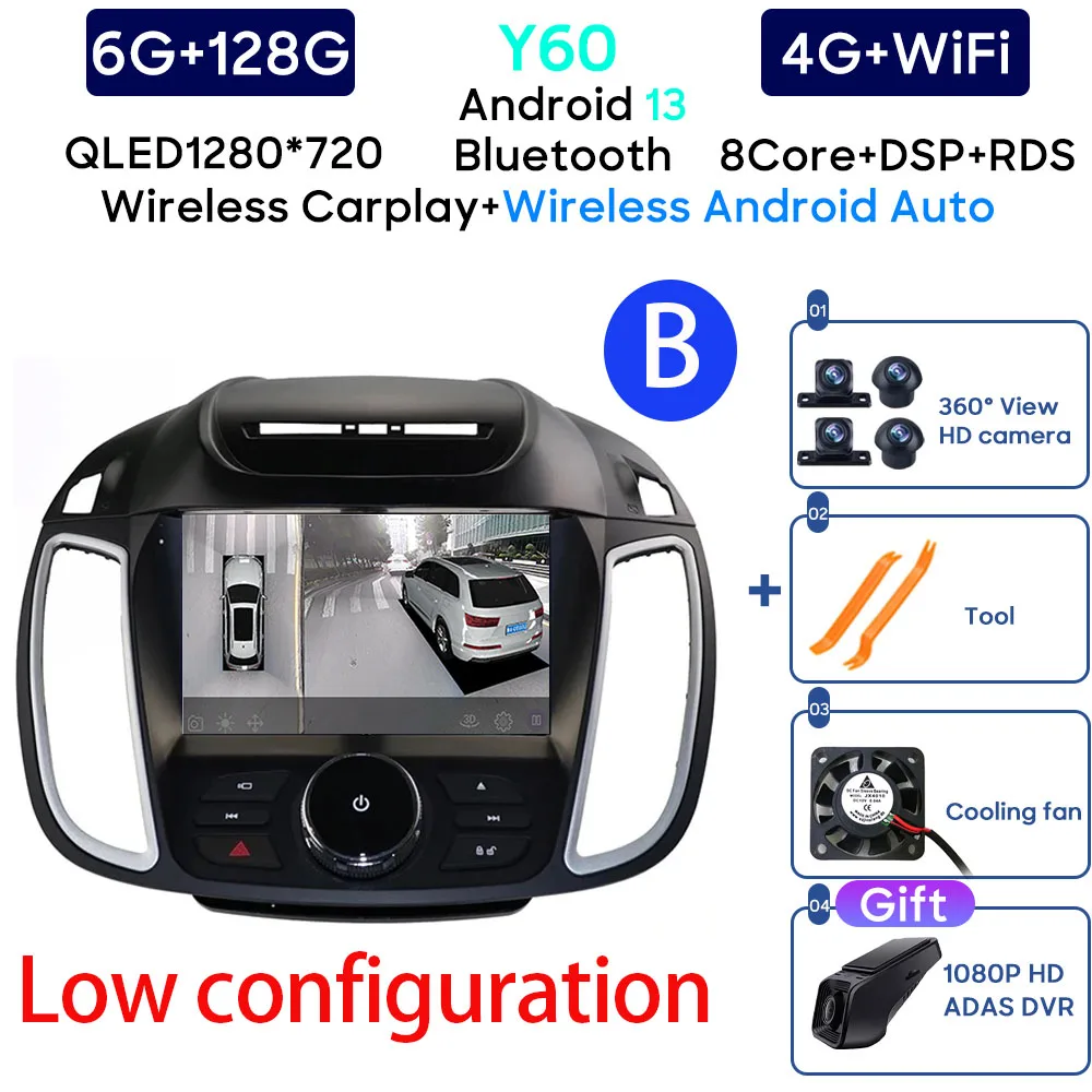 

Автомобильный радиоприемник Android 13 Carplay для Ford Kuga 2 Escape 3 2012-2019, навигация GPS, Android, автомобильный мультимедийный плеер без 2DIN, 5G Wifi