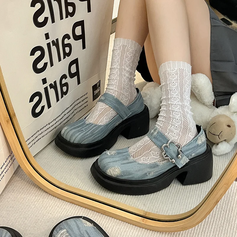 

Джинсовые женские кроссовки универсальные, повседневная обувь на платформе, с круглым носком, клоги, плоская подошва, на каблуке, на осень, D, 2023