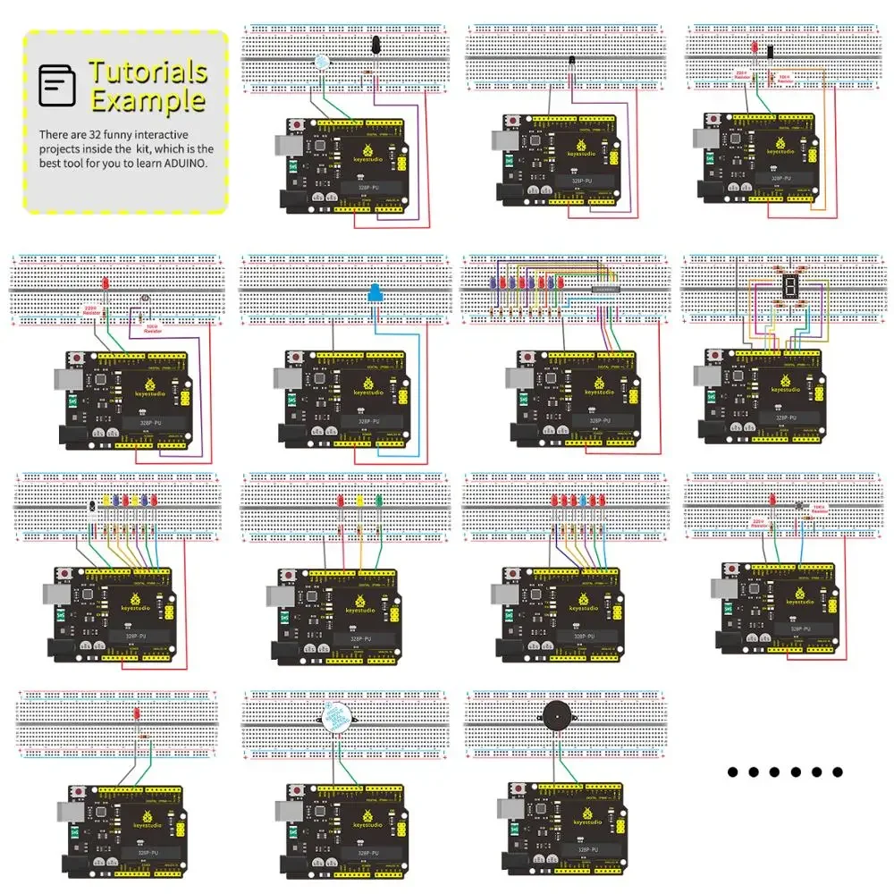 Фото RoRuSNEW Обновленный стартовый набор Keyestudio Super Starter Kit с платой V4.0 для Arduino, стартовый набор для UNOR3, 32 проекта + учебное пособие + подарок №4