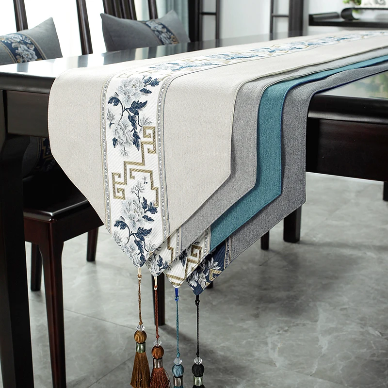 

Chinese Style Table Runner Luxury Cotton Linen Jacquard Table Runners Decorative Runner Table Flag Living Room Wedding Party