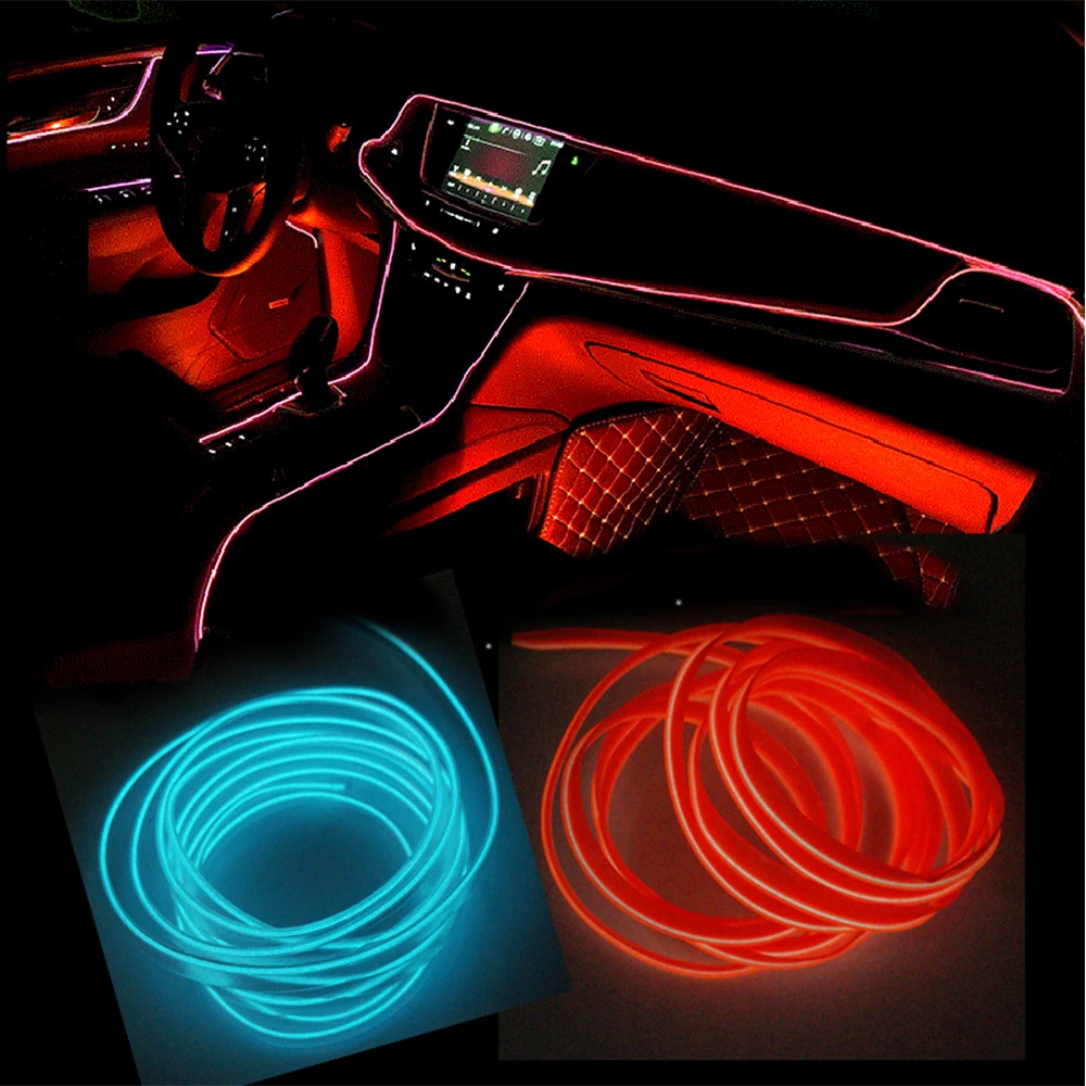

1M/2M/3M/5M Car Interior Atmosphere Lamp Welcome Light Door Lights Autos LED Strip Wire Rope Tube Line USB Cigarette Neon Lights