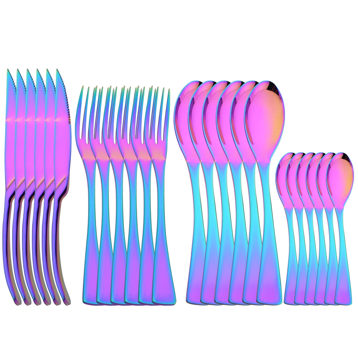 

24Pcs Stainless Steel Dinnerware Set Steak Knife Fork Teaspoon Cutlery Set Mirror Colorful Tableware Silverware Kitchen Flatware