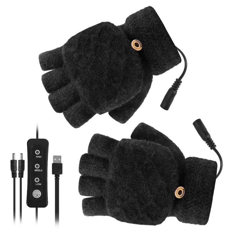 

2Pcs USB Heated Gloves Winter Half Finger USB Heating Warm Gloves Mittens Heating Hand Warmer for Cycling Fishing Hiking