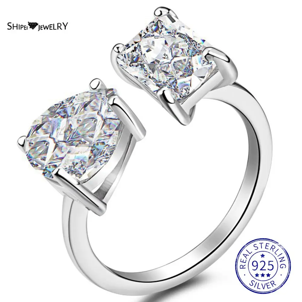 

Shipei 925 Sterling Silver Emerald Cut Created Moissanite Diamonds Gemstone Wedding Engagement Open Ring Fine Jewelry Wholesale