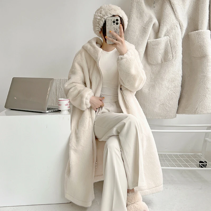 2022 Women Parka Winter Clothes New Mink Fur Faux Fur Coat Thick Warm Long Fur Jacket Hooded Overcoat Plush Coat Winter Coats