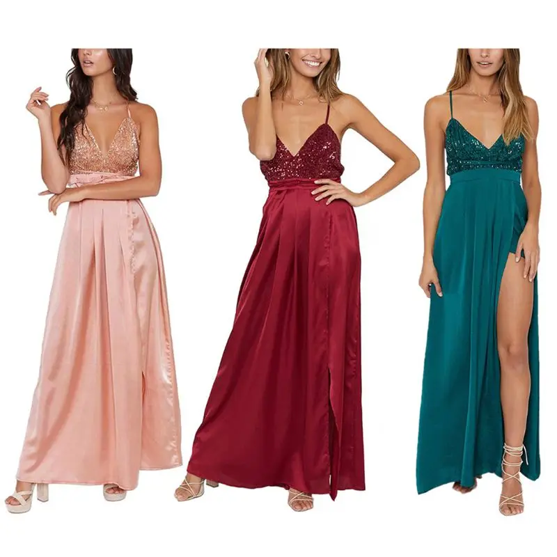 

Womens Sleeveless V-Neck Sexy Backless Party Cocktail Maxi Dress Glitter drop shipping
