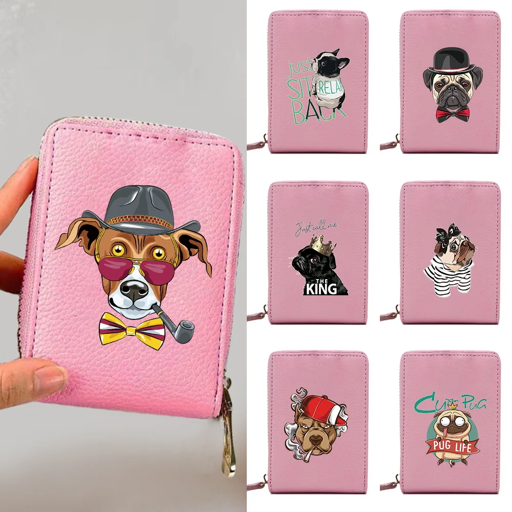 

Fashion Dog Print Credit ID Card Holder Slim Leather Wallet with Coin Pocket Women's Tower Buckle Money Bag Case Business Purse