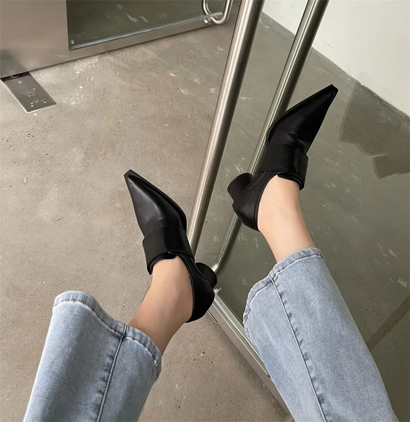European Mixed Color Pointed Toe Pumps Woman Talons Hauts Patchwork Shallow Mary Jane Round High Heels Shoes Women 2022 Pumps