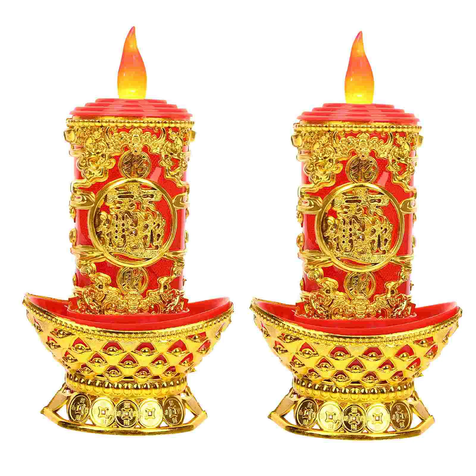 

2 Pcs Sacrificial Lamp Lamps Hall Red Decor Supplies Chinese Buddhism Light Plastic Vintage LED