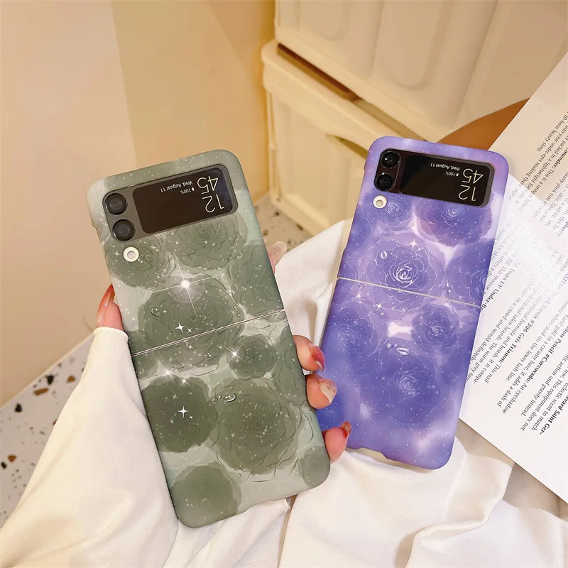

Colorful Purple Green Flowers Phone Case for Samsung Galaxy Z Flip 3 Z Flip 4 Hard PC Back Cover for ZFlip3 ZFlip4 Case Shell