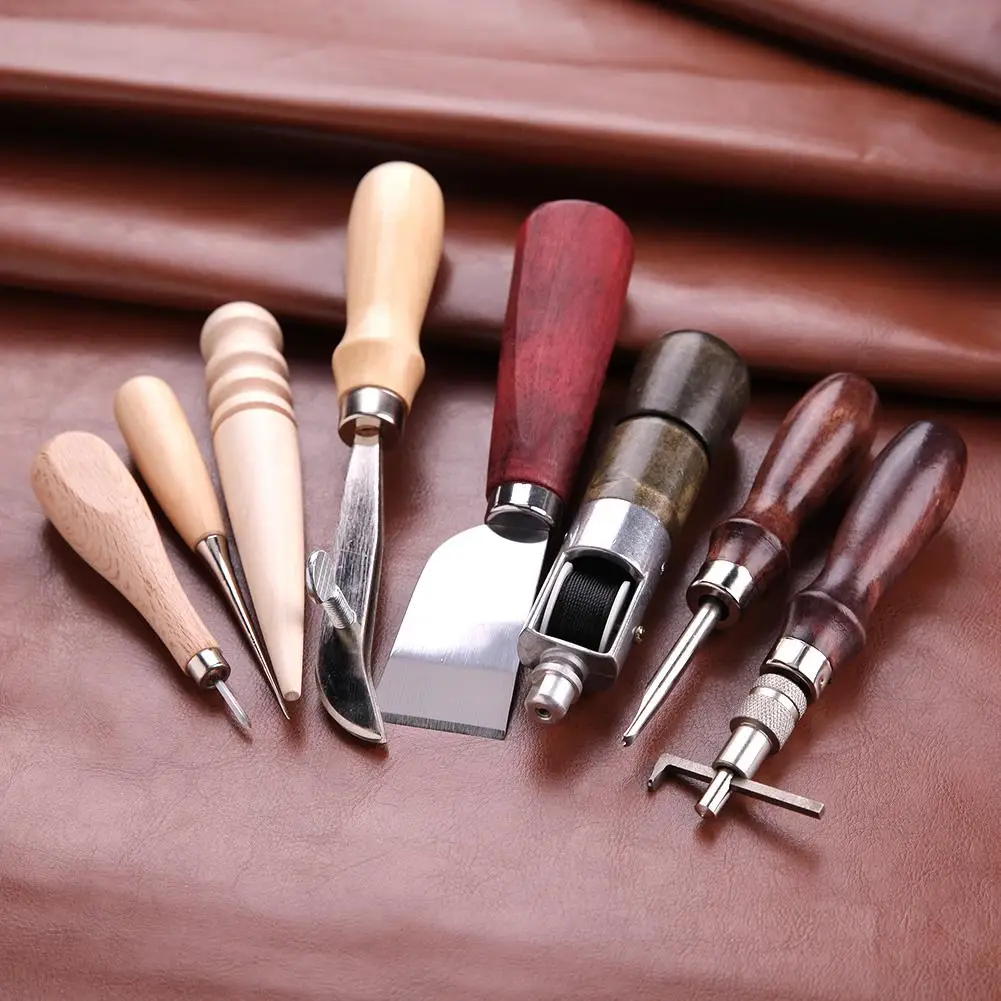 

Professional Leather Craft Tools Hand Sewing Stitching Punch Carving Work Saddle Groover Kit DIY Leather Tool Set